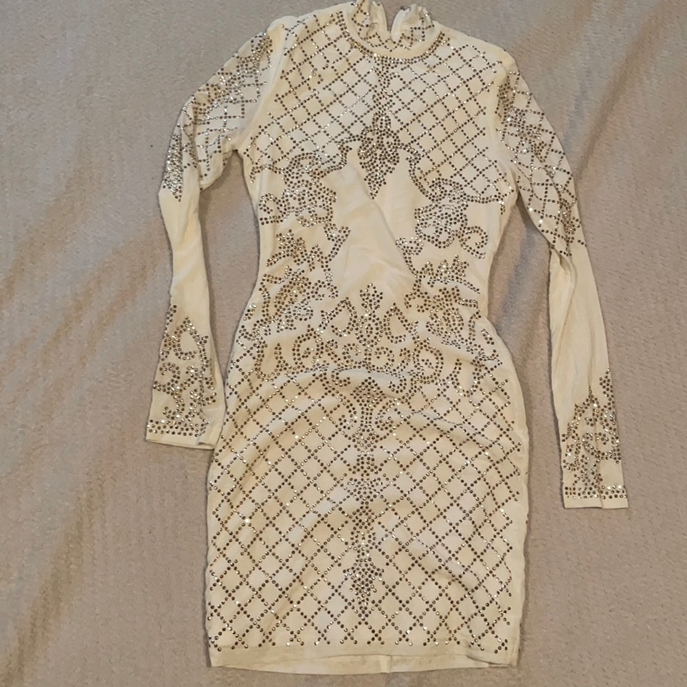 Long sleeve fancy shirt dress with gold jewels